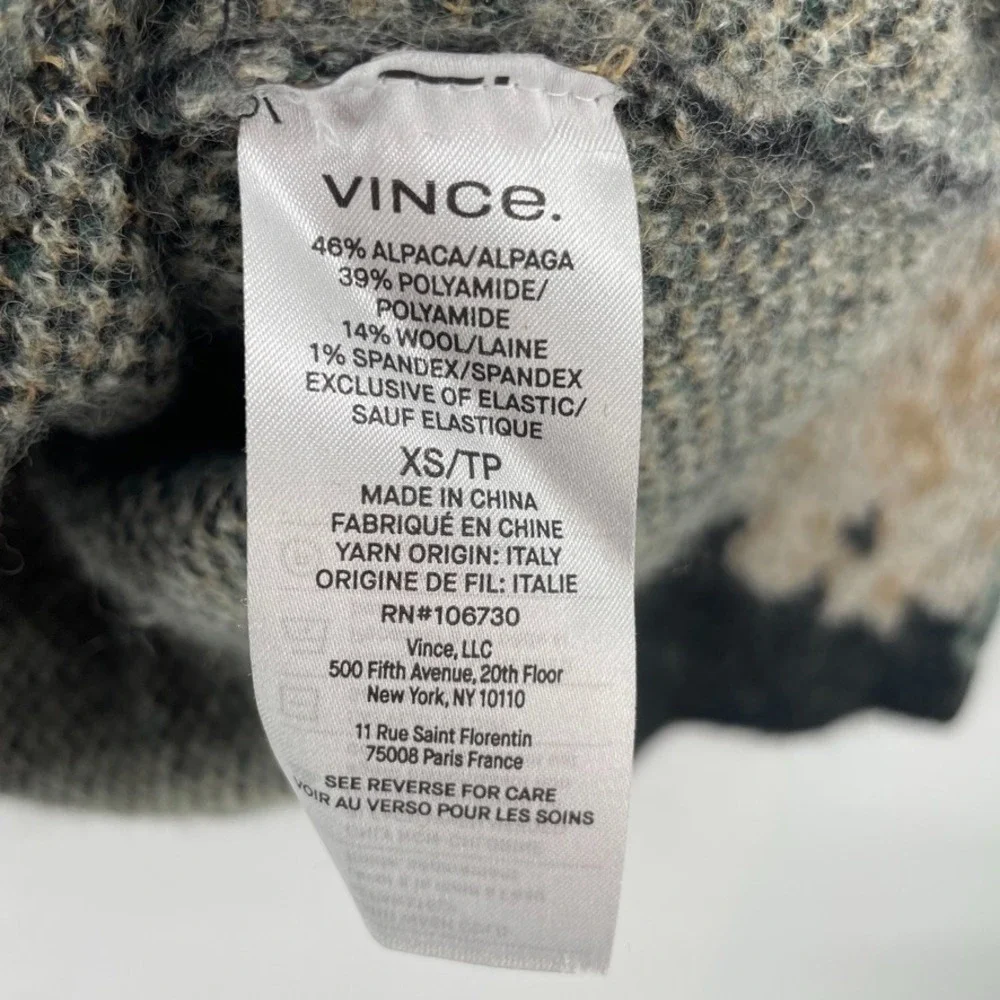 Vince‎ Brushed Floral Alpaca-Wool-Blend Funnel Neck Sweater Women's Sz XS